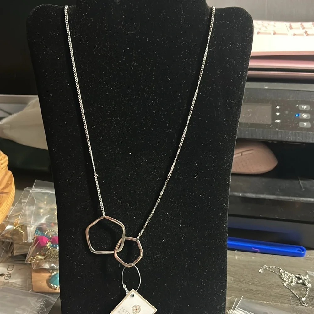 Silver Necklace- 3 Strands - interlocked‎ rings